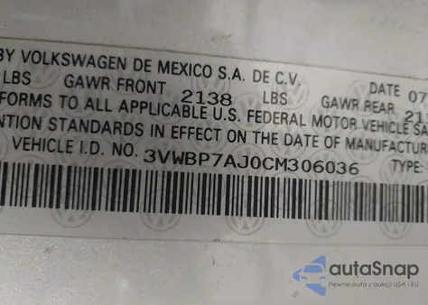 2012 Volkswagen Jetta 2.5L Se from USA, damaged, VIN 3VWBP7AJ0CM306036